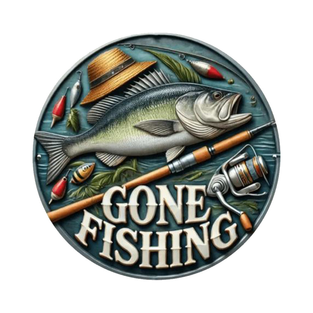 Round Gone Fishing Wooden Sign - 20cm