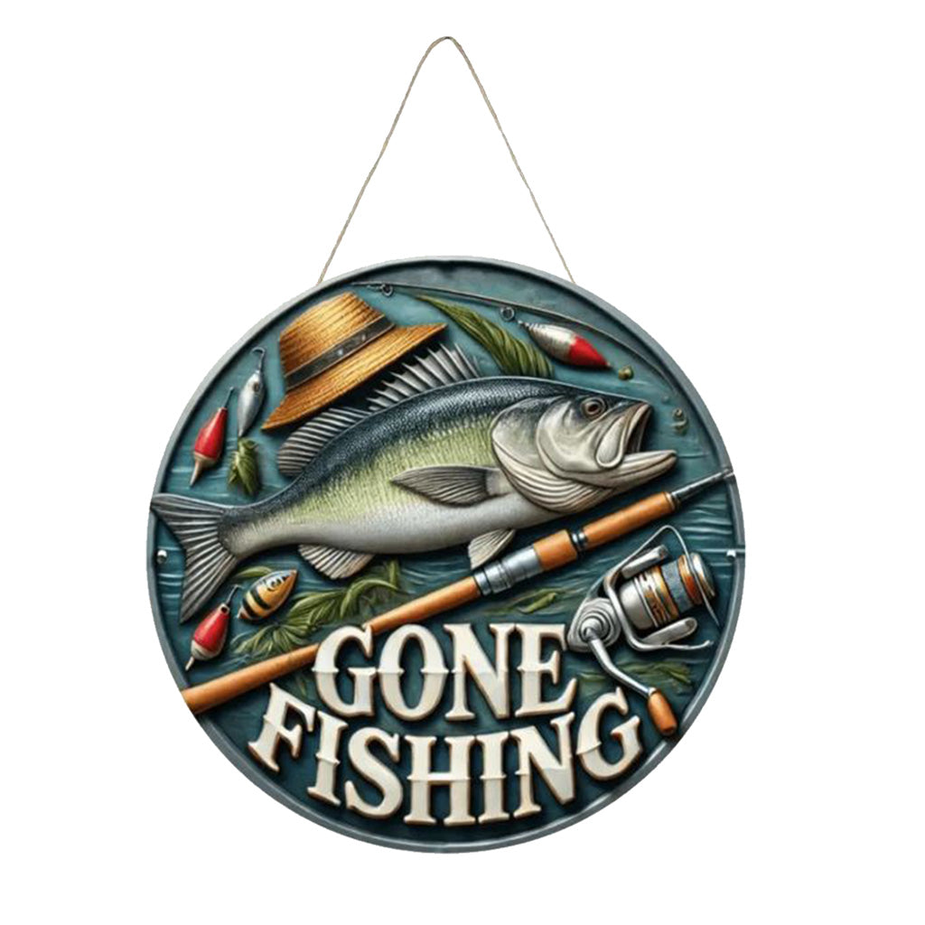 Round Gone Fishing Wooden Sign - 20cm