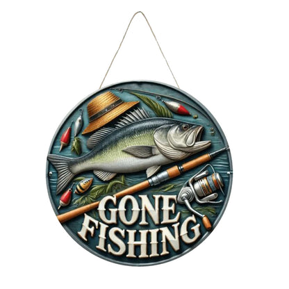 Round Gone Fishing Wooden Sign - 20cm
