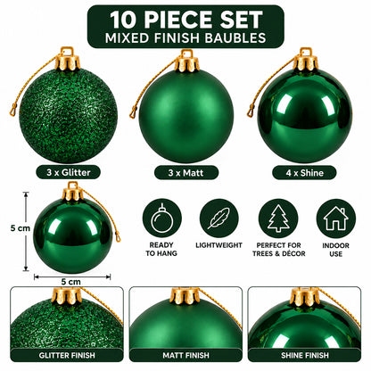 5cm Christmas Baubles - 10 Piece - Green