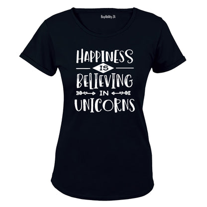 Happiness is Believing in Unicorns - Ladies - T-Shirt