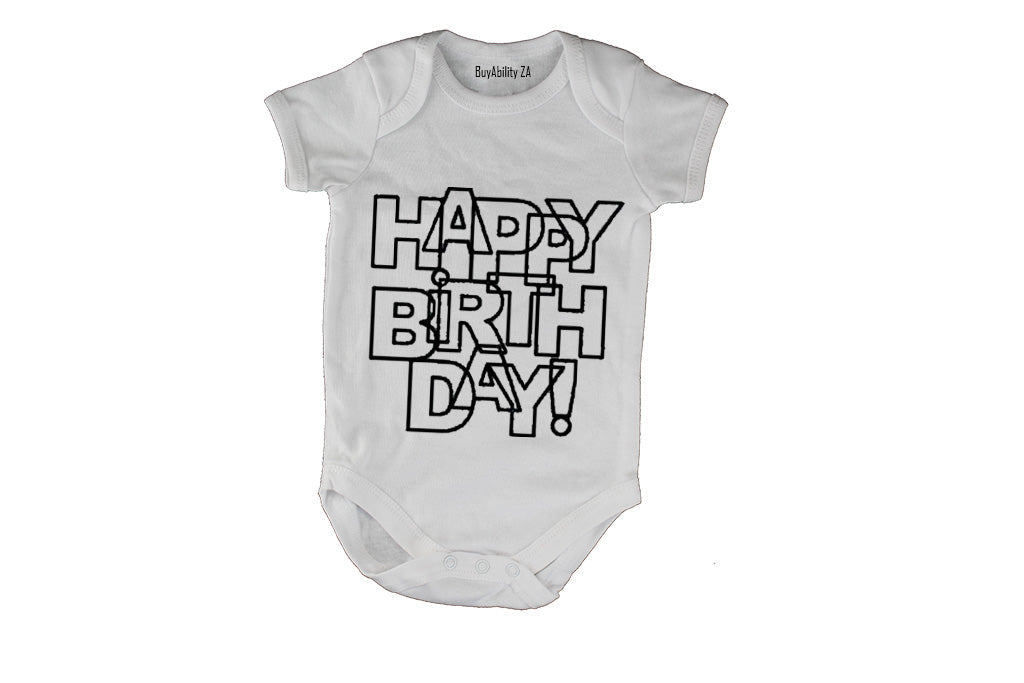 Happy Birthday - Letter Design - Baby Grow
