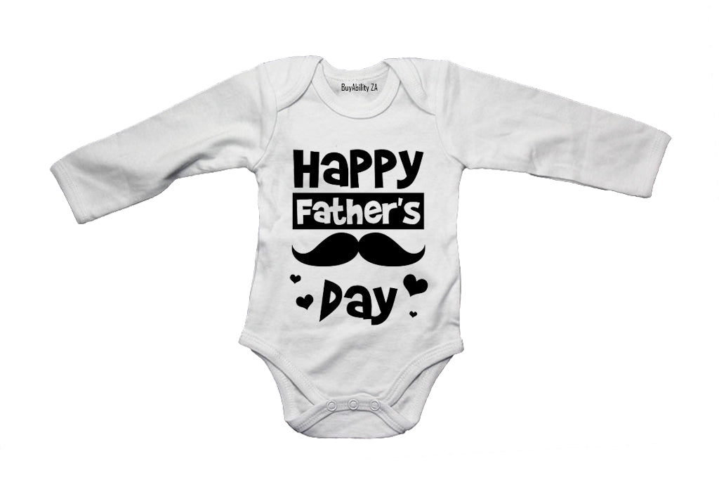 Happy Fathers Day - Mustache & Hearts - Baby Grow