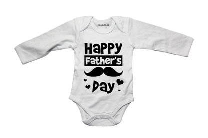 Happy Fathers Day - Mustache & Hearts - Baby Grow