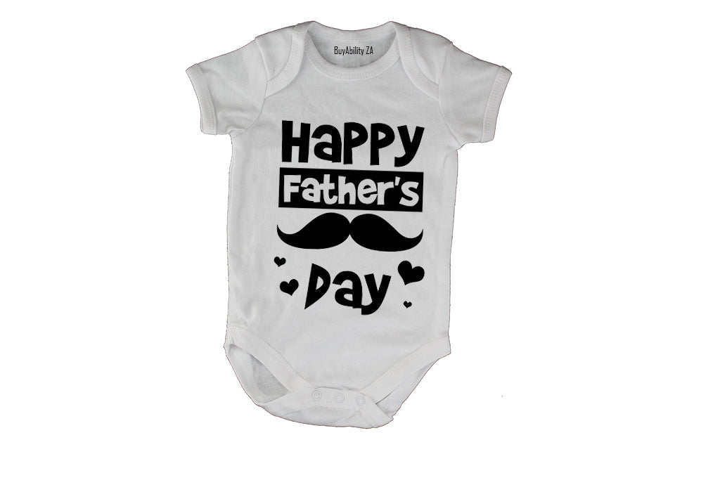 Happy Fathers Day - Mustache & Hearts - Baby Grow