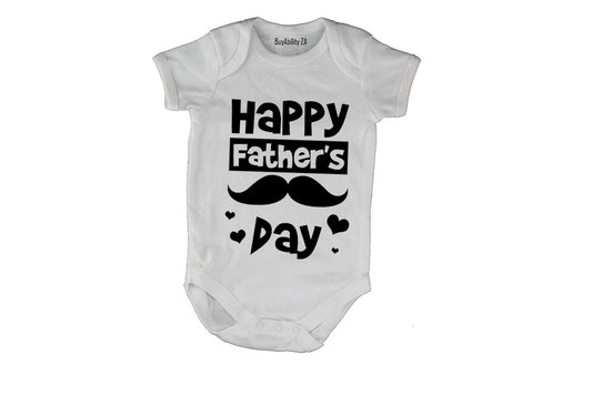 Happy Fathers Day - Mustache & Hearts - Baby Grow