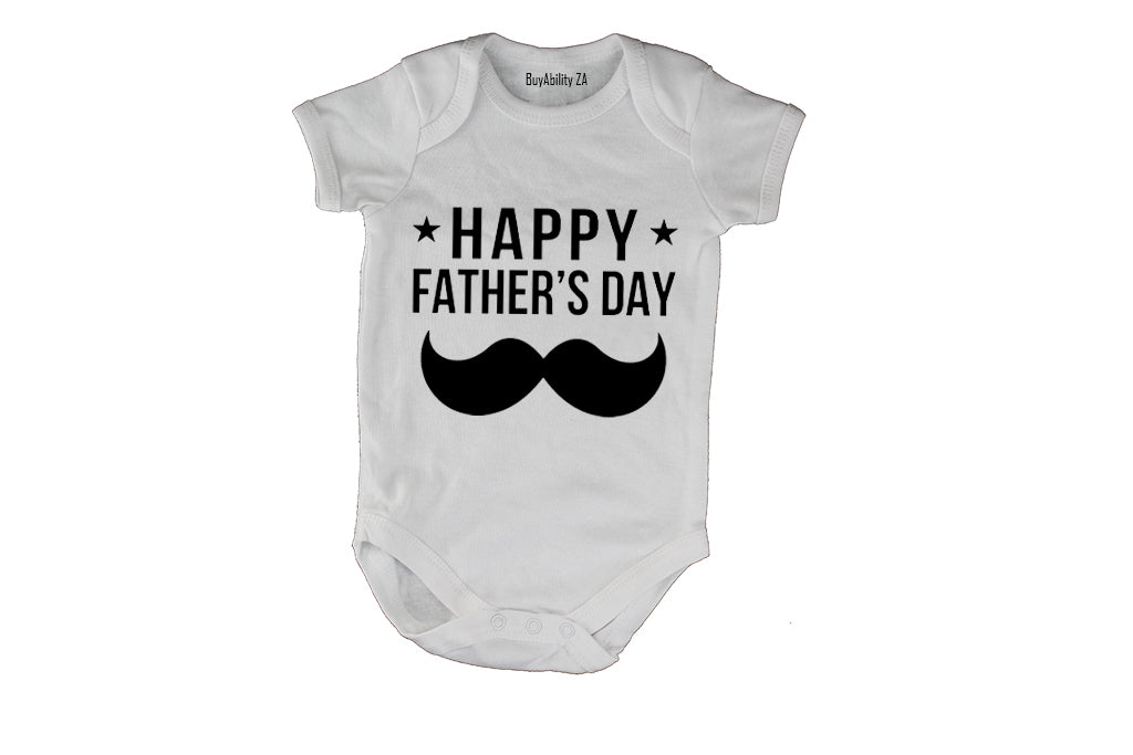 Happy Fathers Day - Mustache & Stars - Baby Grow