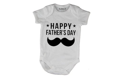 Happy Fathers Day - Mustache & Stars - Baby Grow