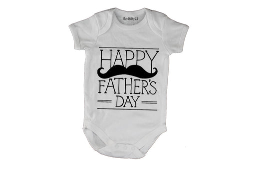 Happy Fathers Day - Mustache - Baby Grow