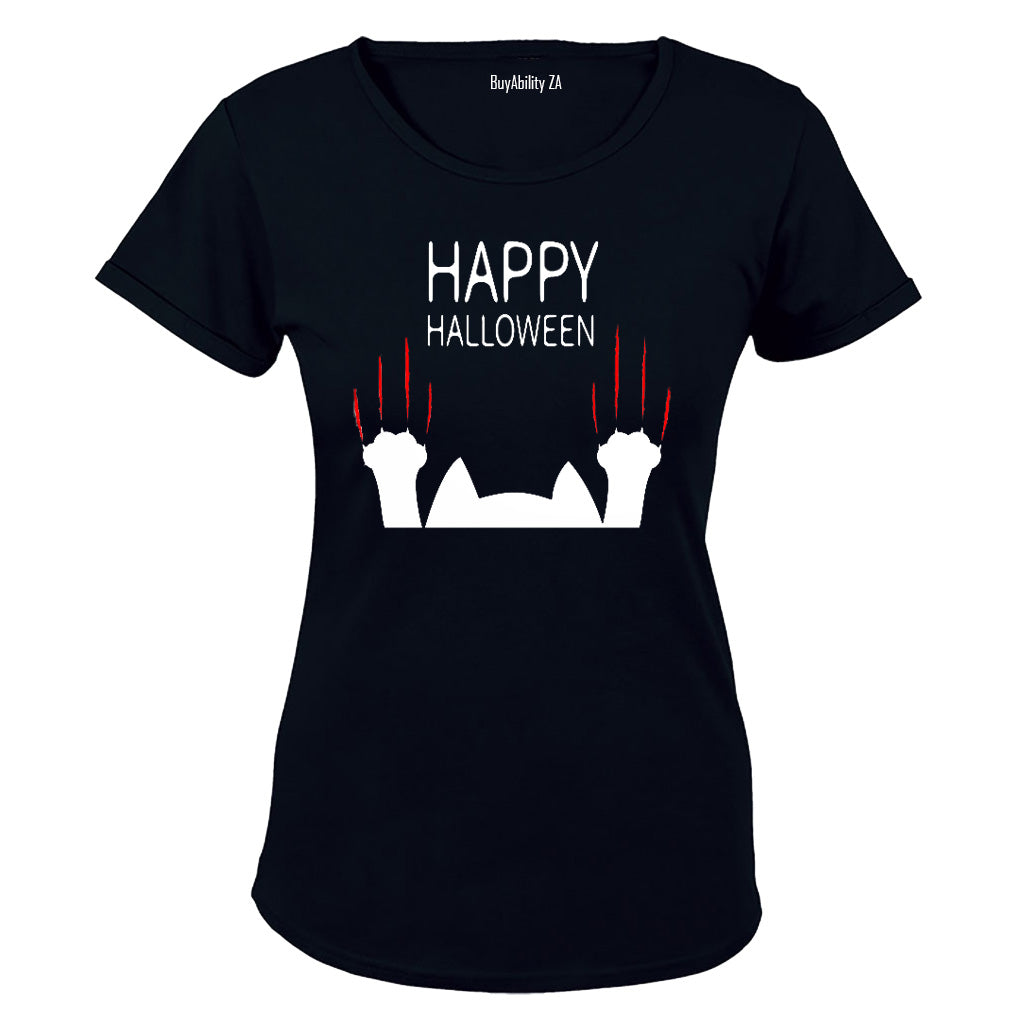 Happy Halloween - Hanging On Cat - Ladies - T-Shirt