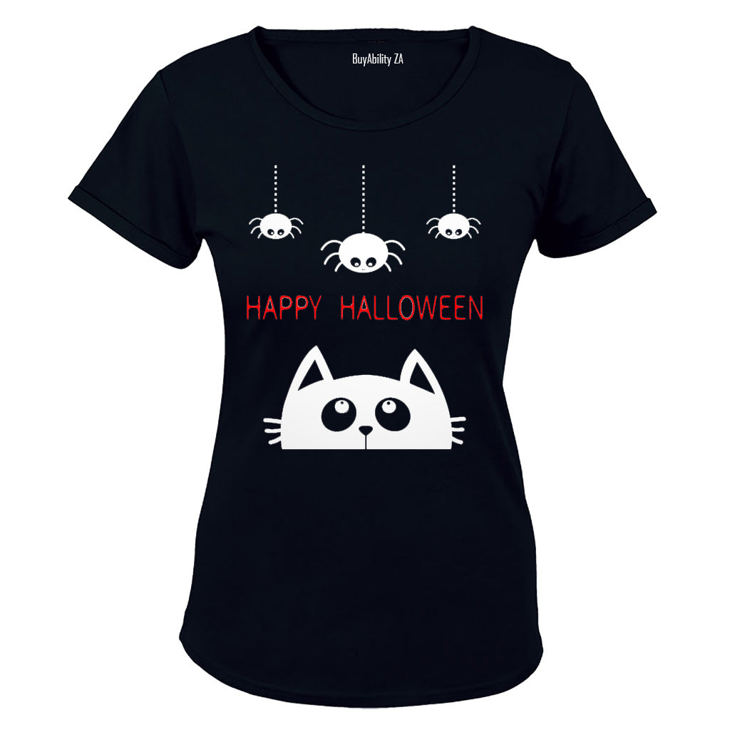 Happy Halloween - Cat & Spiders - Ladies - T-Shirt