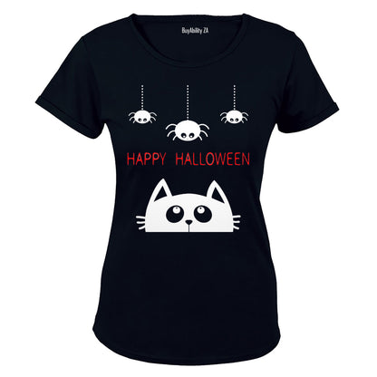 Happy Halloween - Cat & Spiders - Ladies - T-Shirt