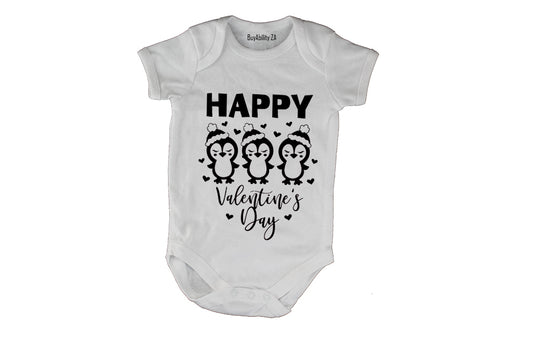 Happy Valentines Day - Penguins - Baby Grow