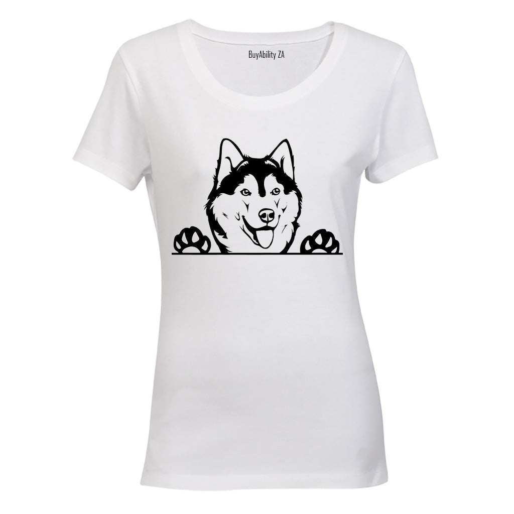 Husky Peeking - Ladies - T-Shirt - BuyAbility