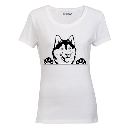 Husky Peeking - Ladies - T-Shirt - BuyAbility