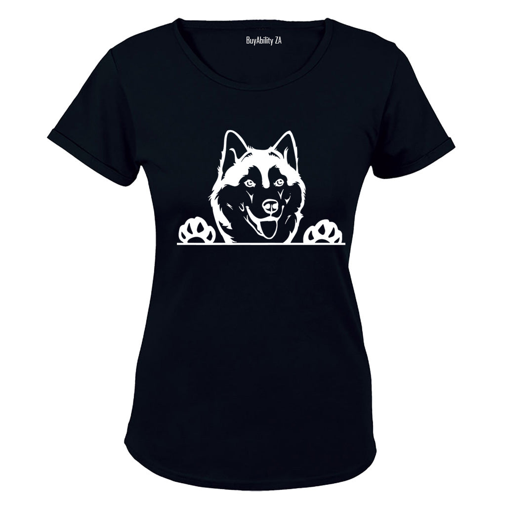 Husky Peeking - Ladies - T-Shirt - BuyAbility