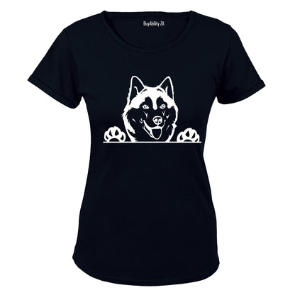 Husky Peeking - Ladies - T-Shirt - BuyAbility