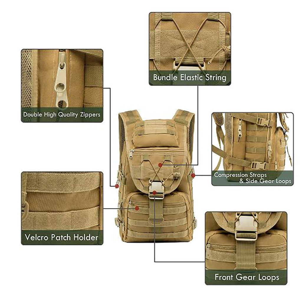 Khaki 35L Military Style Tactical Backpack Bag - BuyAbility