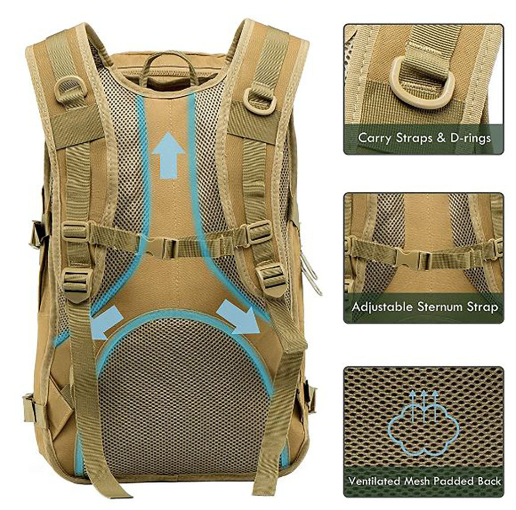 Khaki 35L Military Style Tactical Backpack Bag - BuyAbility