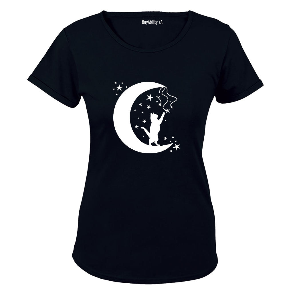 Kitten on the Moon - Ladies - T-Shirt - BuyAbility