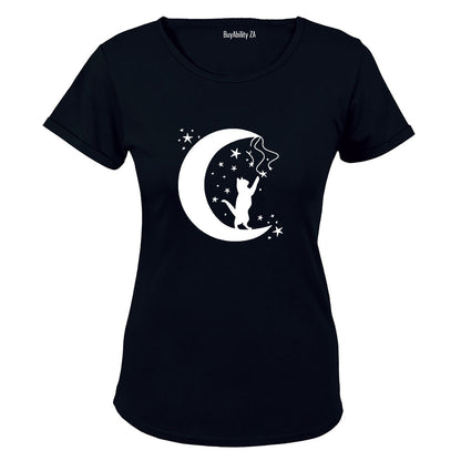 Kitten on the Moon - Ladies - T-Shirt - BuyAbility