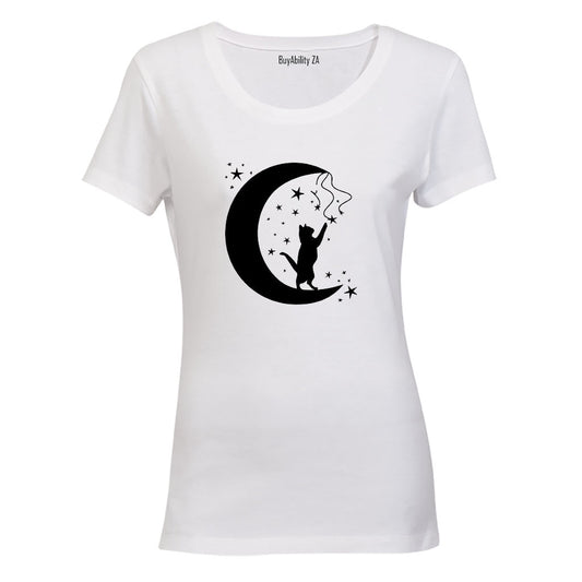 Kitten on the Moon - Ladies - T-Shirt - BuyAbility