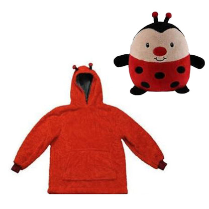 Lady Bug - Novelty Fold Up Pillow Fleece Kids Hoodie
