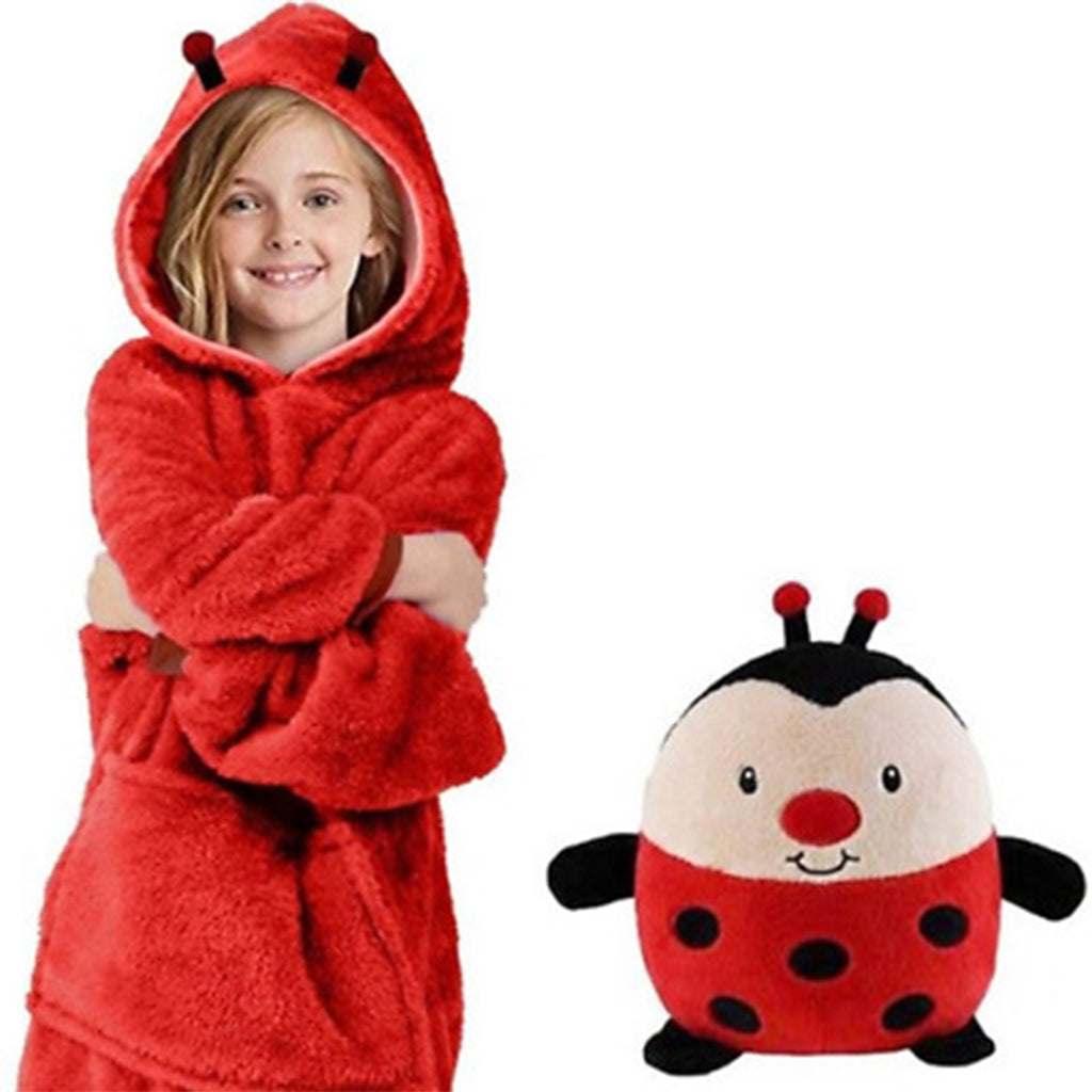 Lady Bug - Novelty Fold Up Pillow Fleece Kids Hoodie