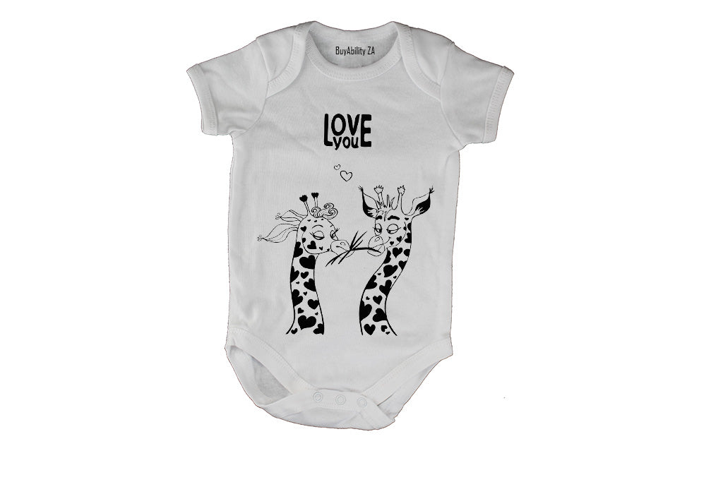 Love You - Giraffe - Valentine - Baby Grow