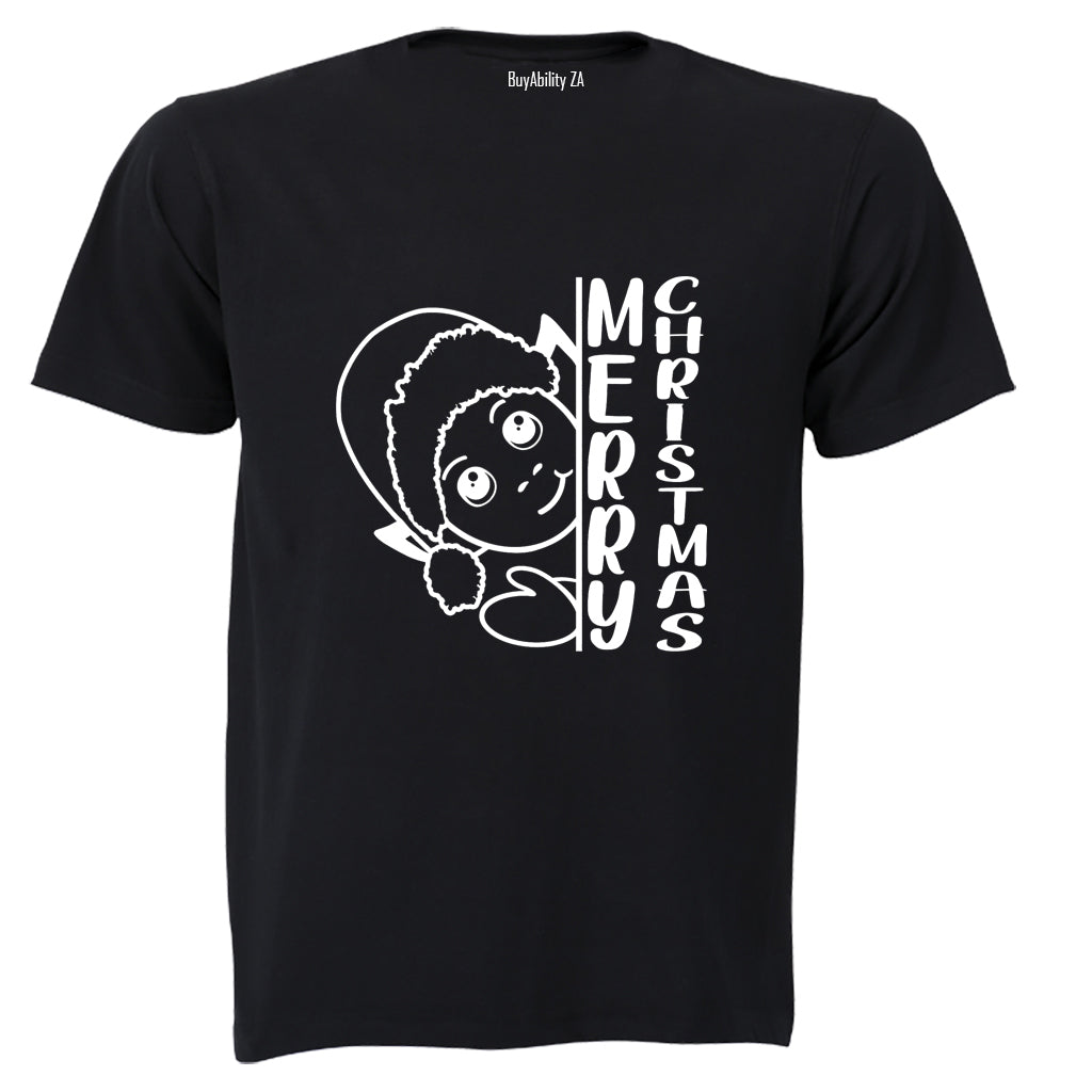 Merry Christmas - Peeking Elf - Kids T-Shirt - BuyAbility