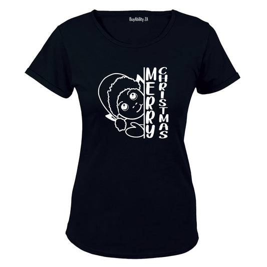 Merry Christmas - Peeking Elf - Ladies - T-Shirt - BuyAbility