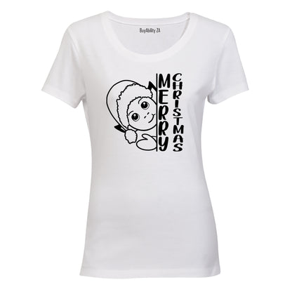 Merry Christmas - Peeking Elf - Ladies - T-Shirt