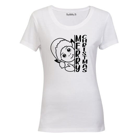 Merry Christmas - Peeking Elf - Ladies - T-Shirt