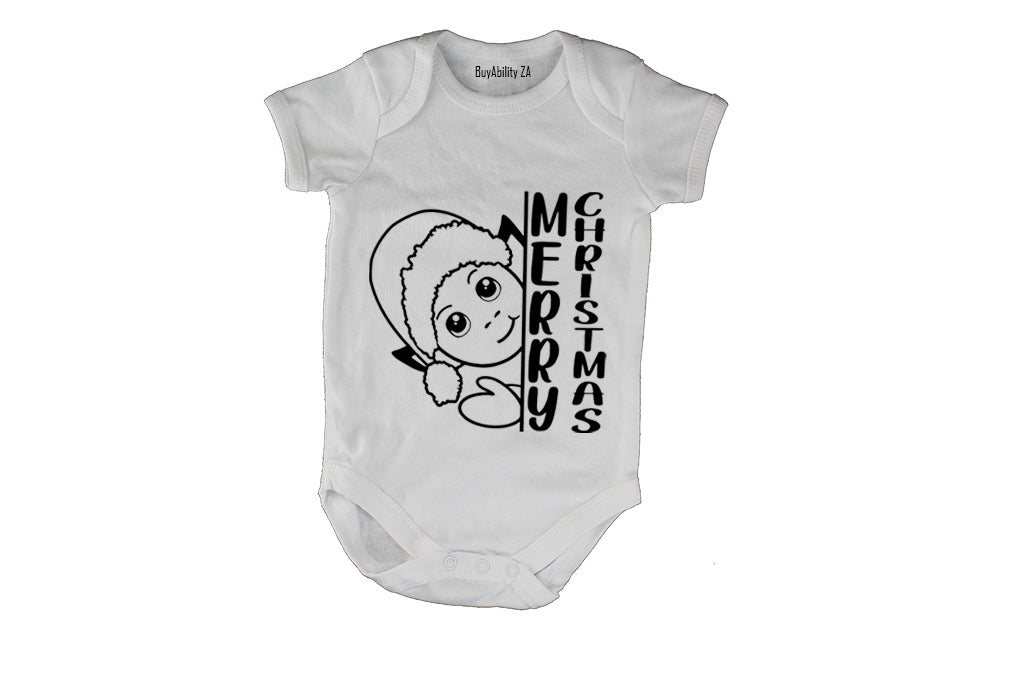 Merry Christmas - Peeking Elf - Baby Grow