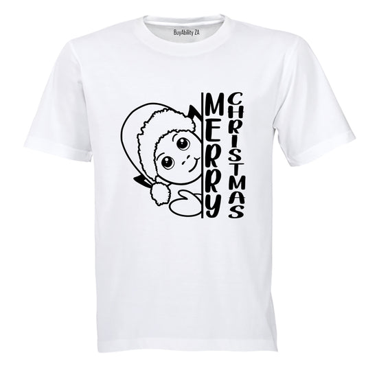 Merry Christmas - Peeking Elf - Adults - T-Shirt