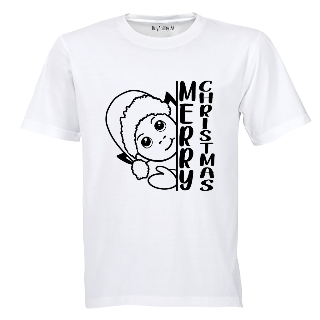 Merry Christmas - Peeking Elf - Kids T-Shirt - BuyAbility