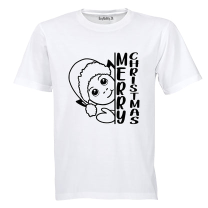 Merry Christmas - Peeking Elf - Kids T-Shirt - BuyAbility
