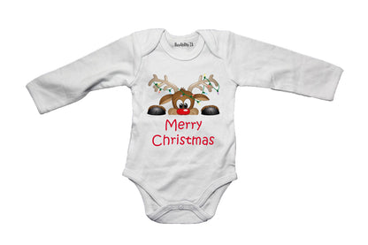 Merry Christmas - Peeking Reindeer! - Baby Grow