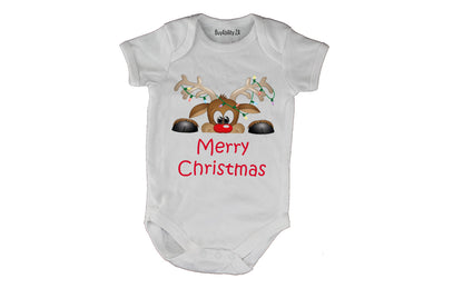 Merry Christmas - Peeking Reindeer! - Baby Grow