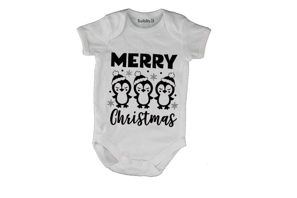 Merry Christmas - Penguins - Baby Grow