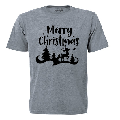 Merry Christmas - Reindeer Silhouette - Adults - T-Shirt