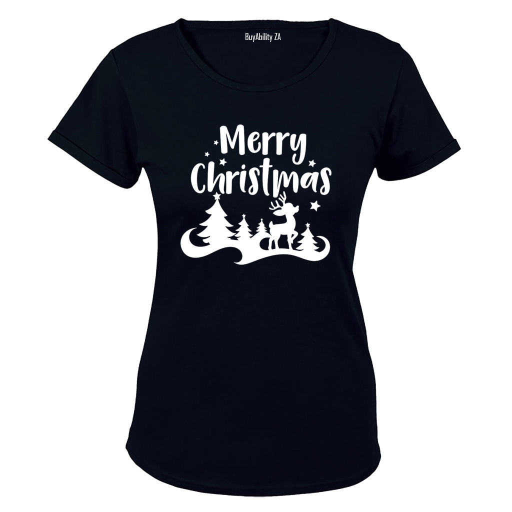 Merry Christmas - Reindeer Silhouette - Ladies - T-Shirt