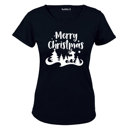 Merry Christmas - Reindeer Silhouette - Ladies - T-Shirt