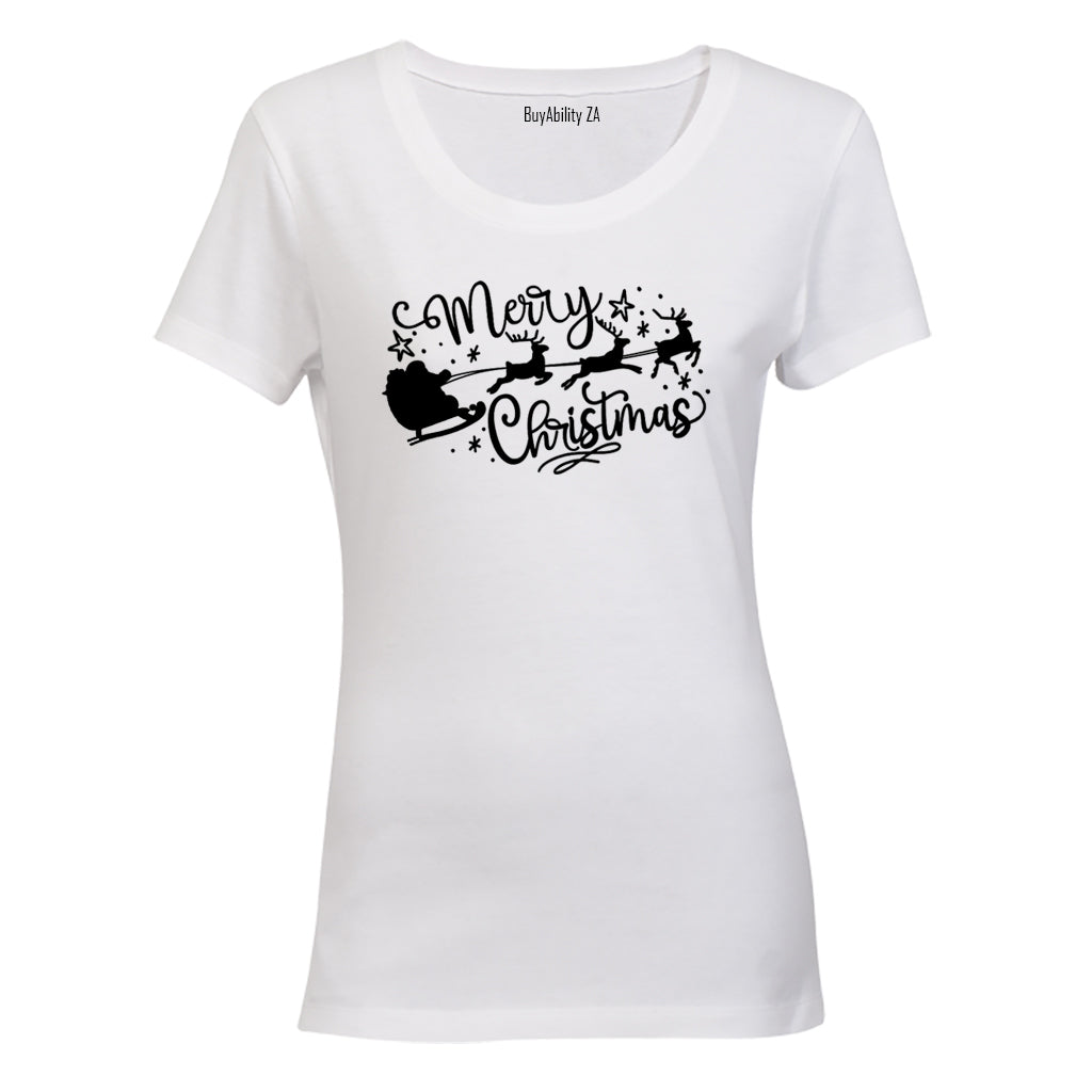 Merry Christmas - Santa Sleigh - Ladies - T-Shirt