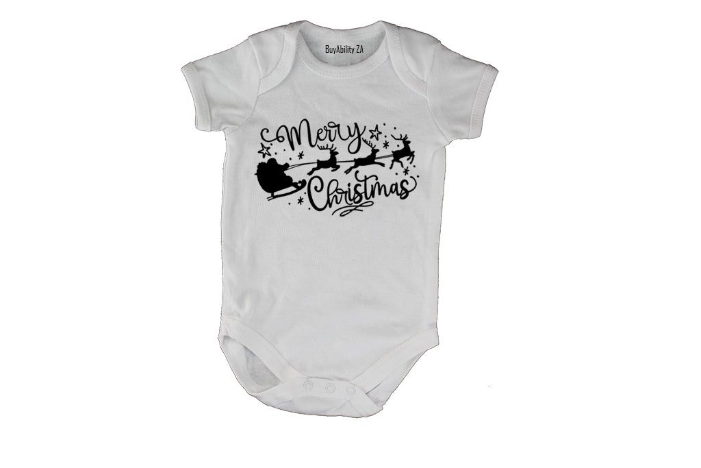 Merry Christmas - Santa Sleigh - Baby Grow