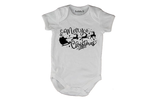 Merry Christmas - Santa Sleigh - Baby Grow