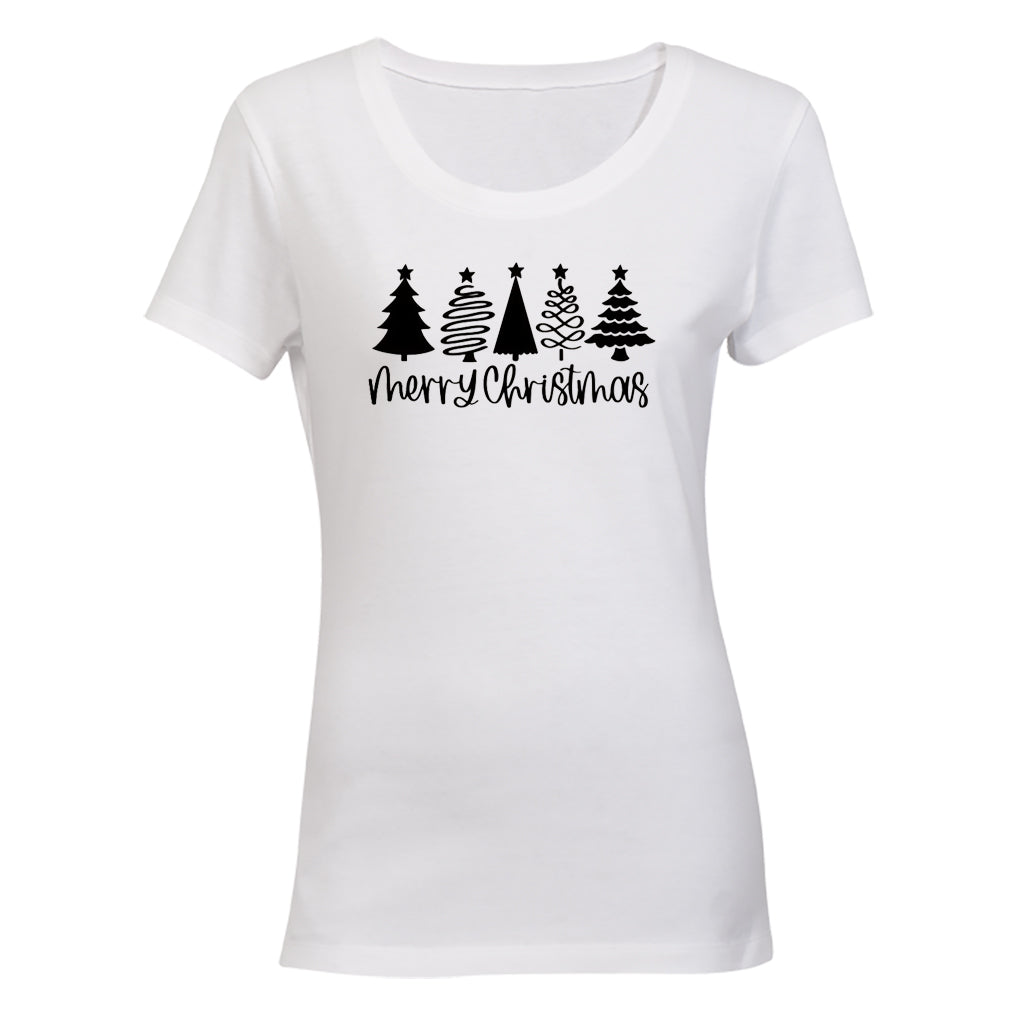 Merry Christmas - Trees Design - Ladies - T-Shirt - BuyAbility South Africa
