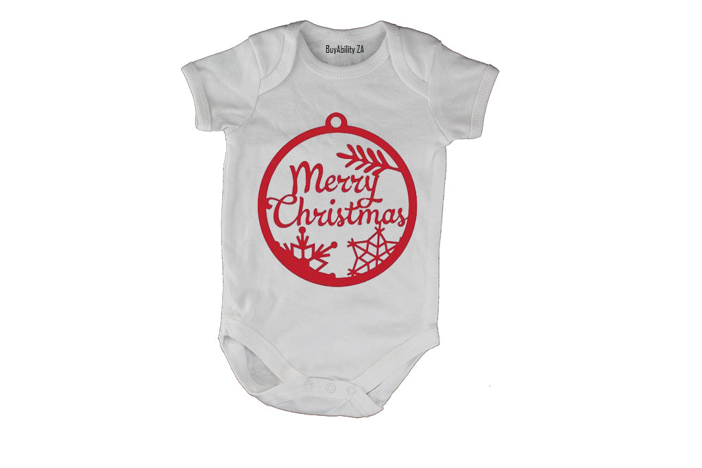 Merry Christmas - Red Bauble - Baby Grow