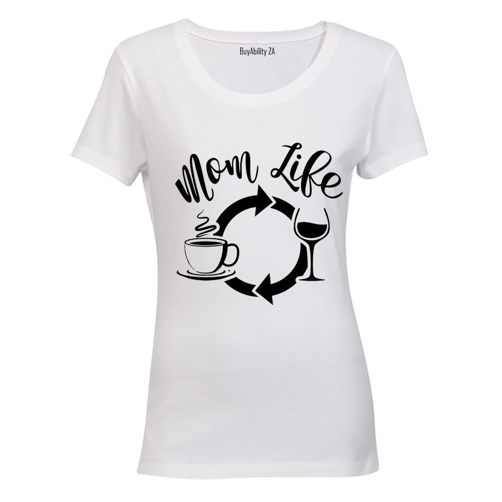 Mom Life - Coffee and Wine - Ladies - T-Shirt - BuyAbility