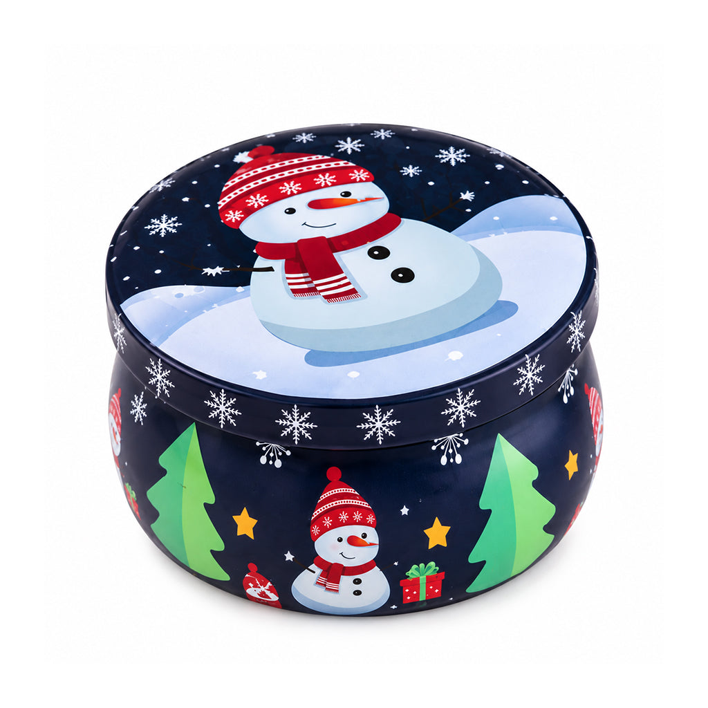 Festive Christmas Snowman Candle in Navy Decorative Tin